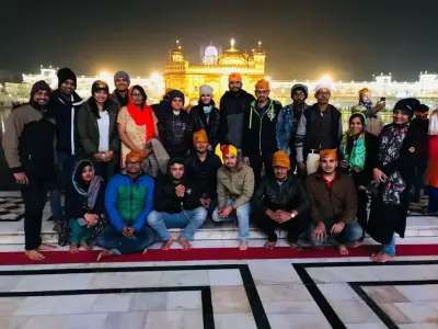 Large Tour Group at night Golden Temple Amritsar